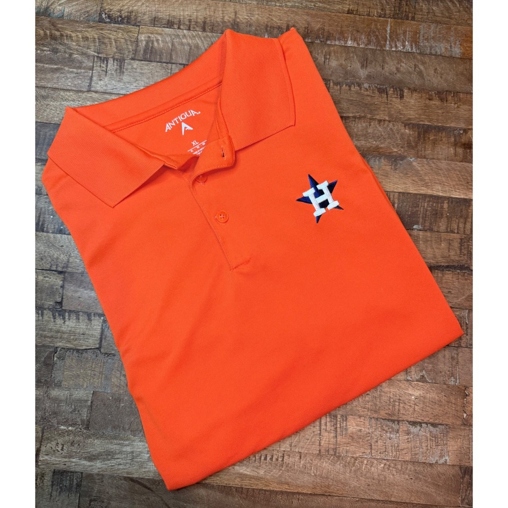 Antigua Houston Astros Mens XL Orange Short Sleeve Pique Polo Shirt MLB Baseball